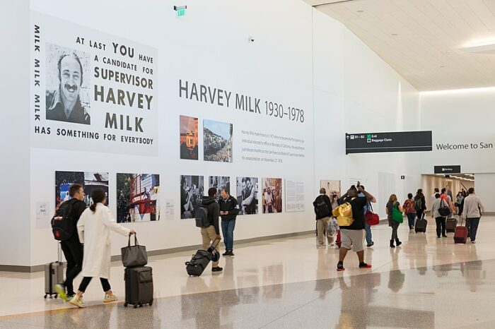 LGBTQ Movies Harvey Milk memorial wall at San Francisco airport Vaia Magazine