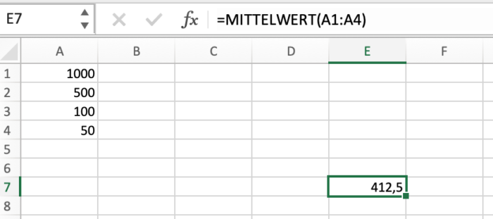 Excel Formeln, Mittelwert, StudySmarter Excel