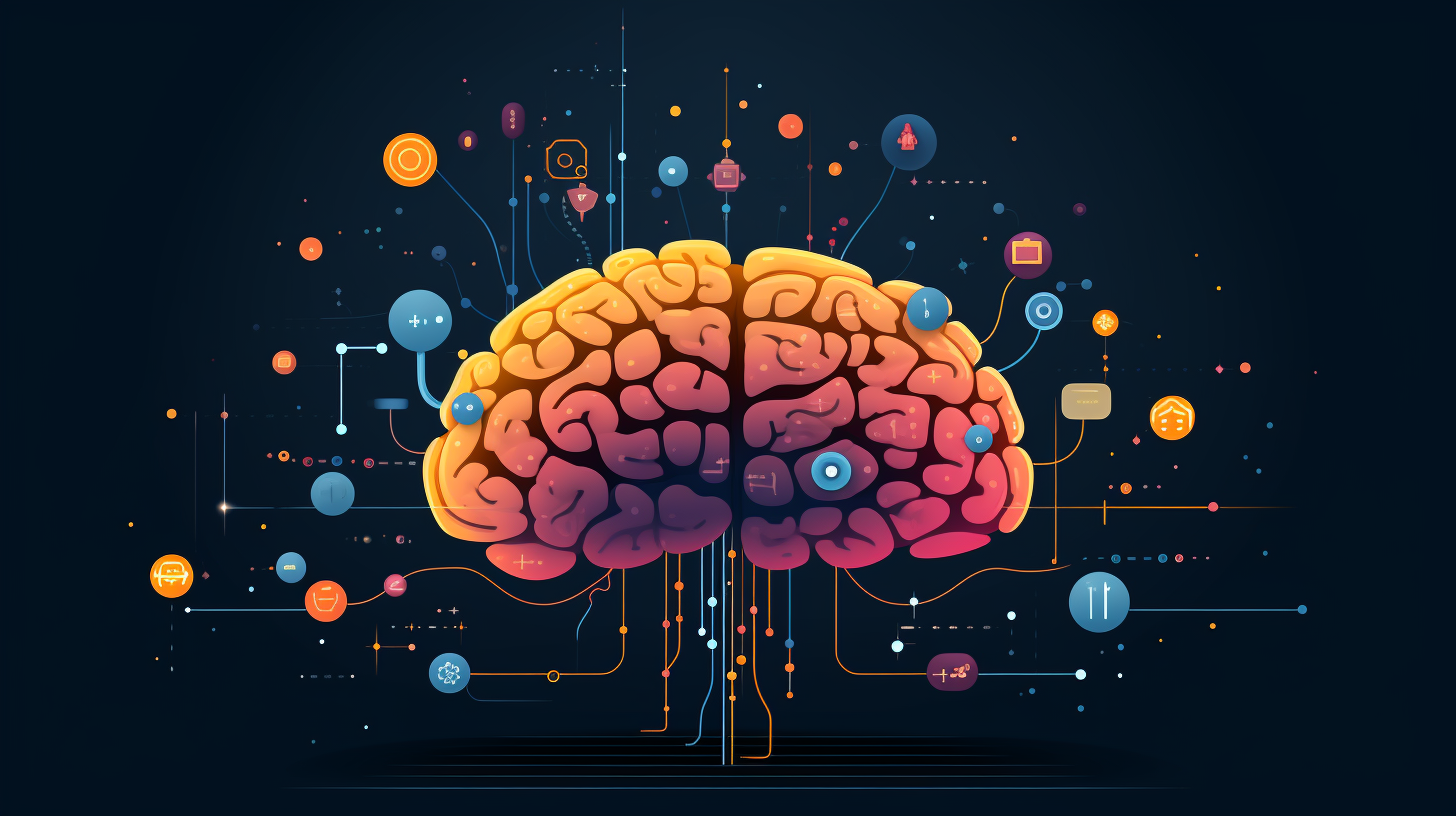 Illustration of a brain with different icons floating around it - StudySmarter Magazine